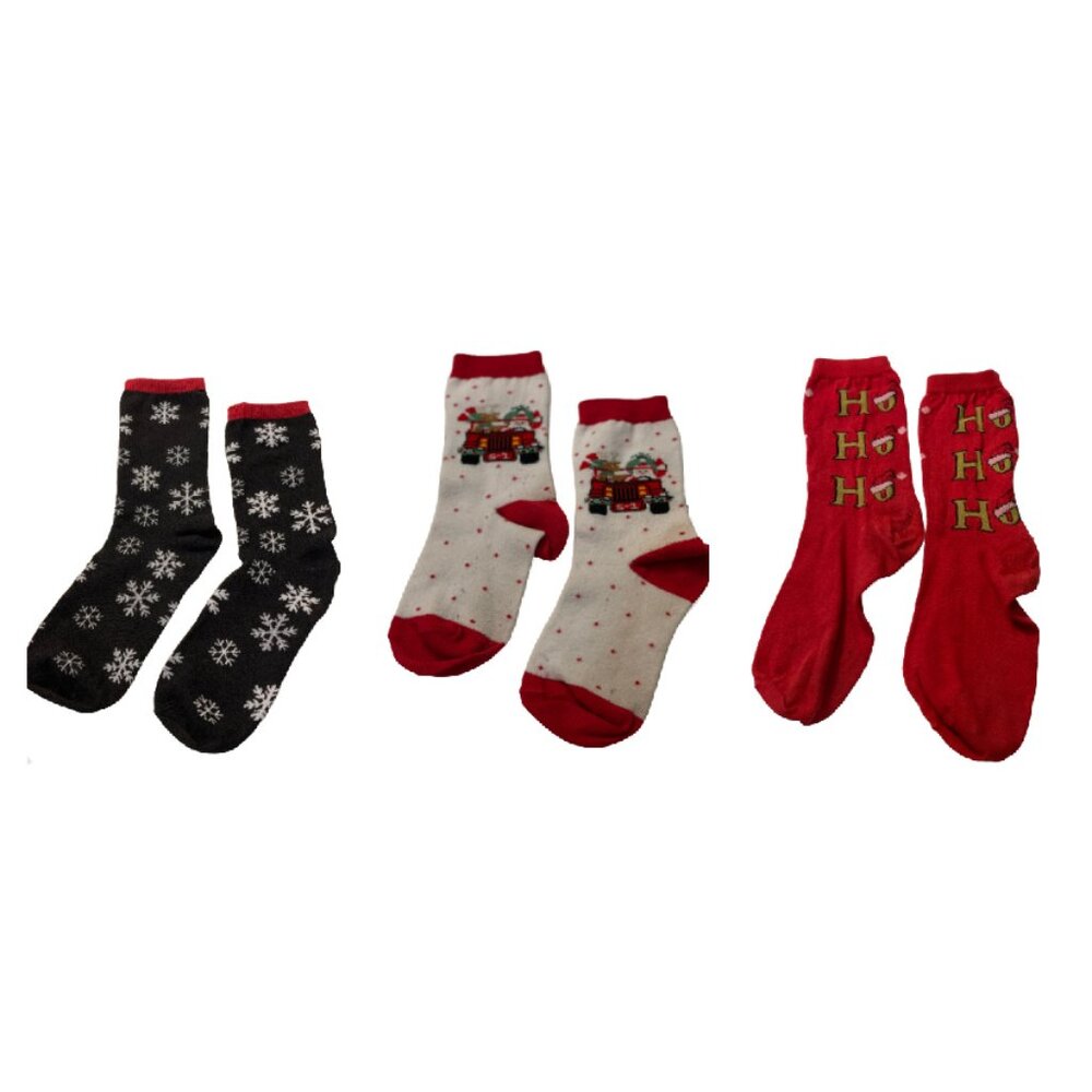 Christmas Crew Socks Womens Holiday Size 9-11 Ho Ho Red White Blue BUNDLE of 3